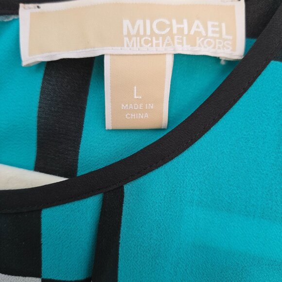 Michael Michael Kors Graphic Print Pleated Sleeveless Blouse Size Large - Picture 3 of 7